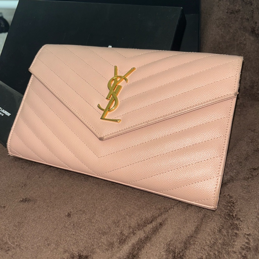 Yves Saint Laurent Pink Quilted Leather Clutch